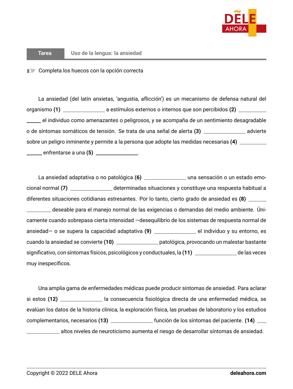 Uso de la lengua la ansiedad Comprensión de lectura