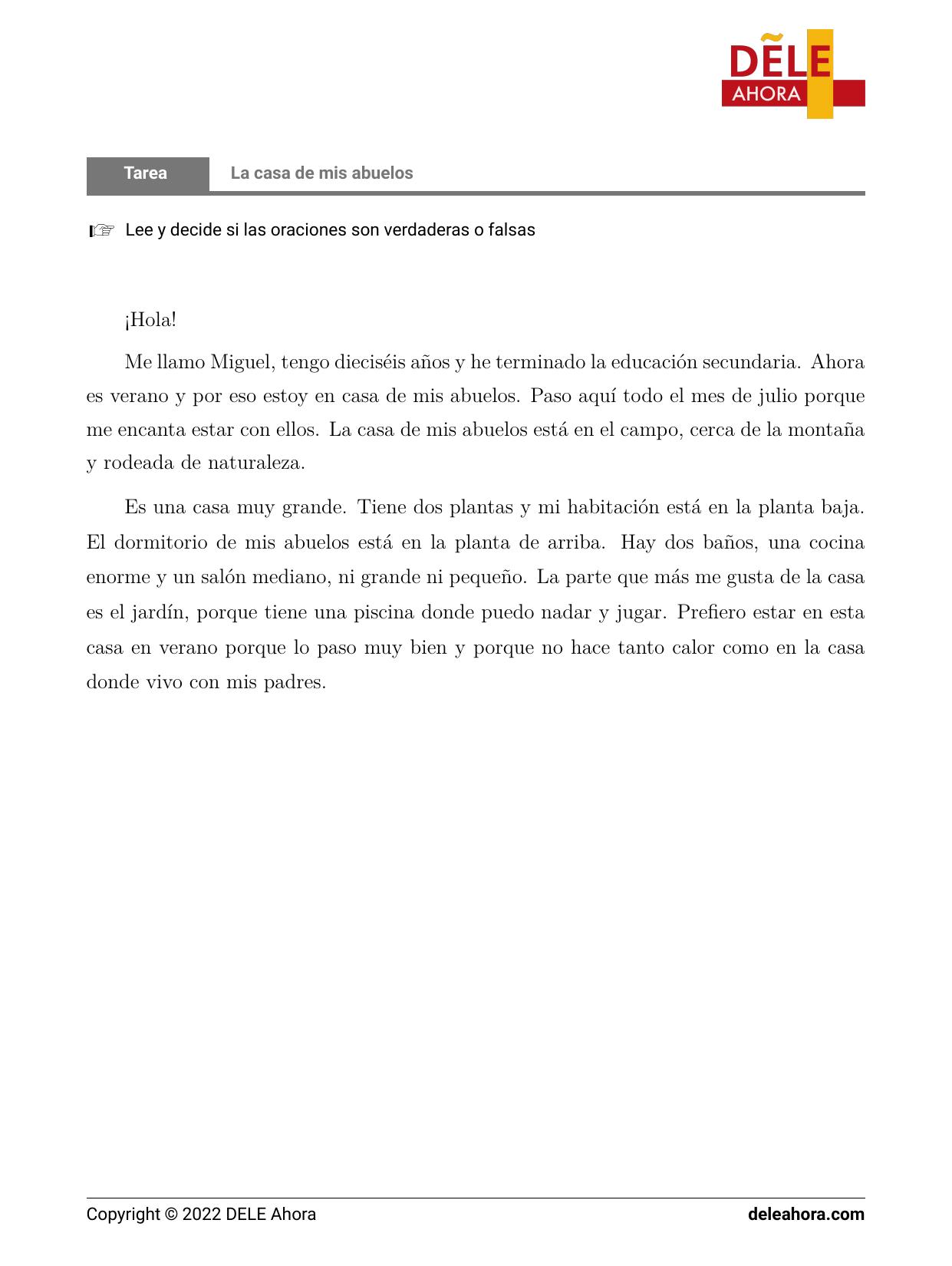 La Casa De Mis Abuelos Comprensión De Lectura • Dele Ahora 8728