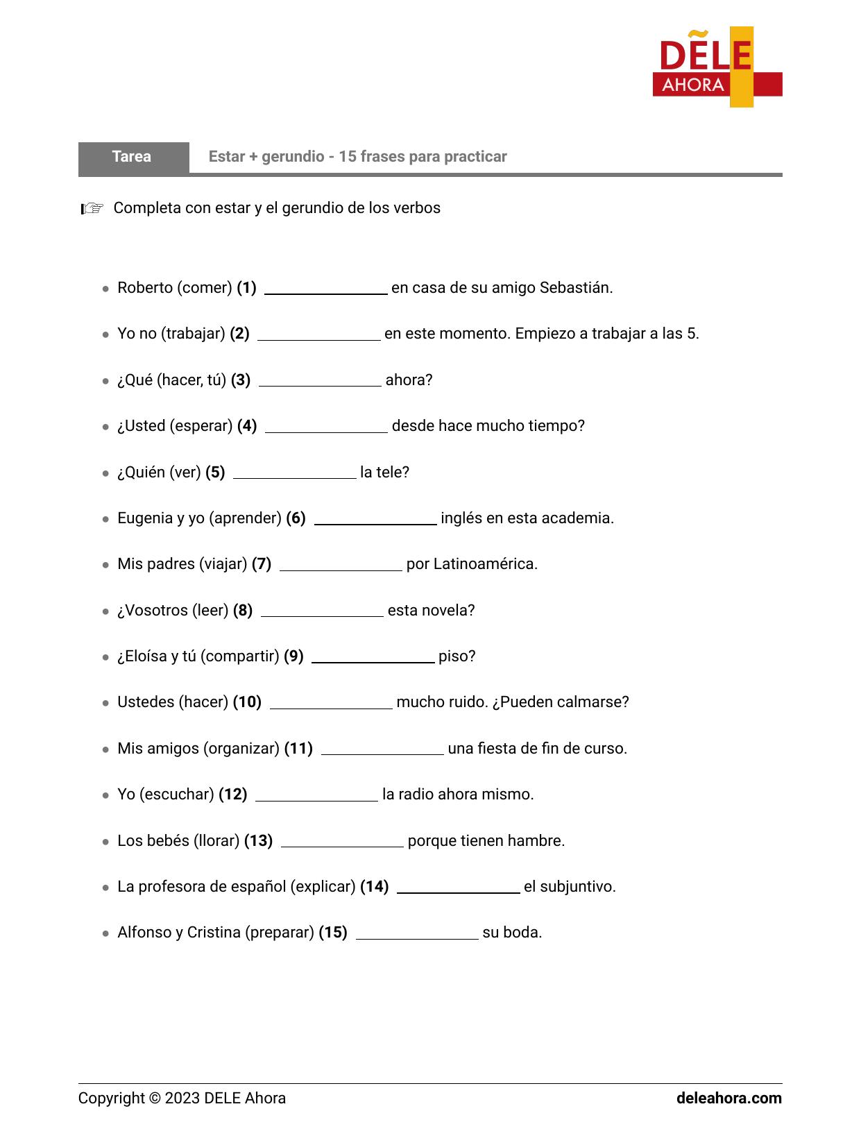 Estar Gerundio 15 Frases Para Practicar Gramática 