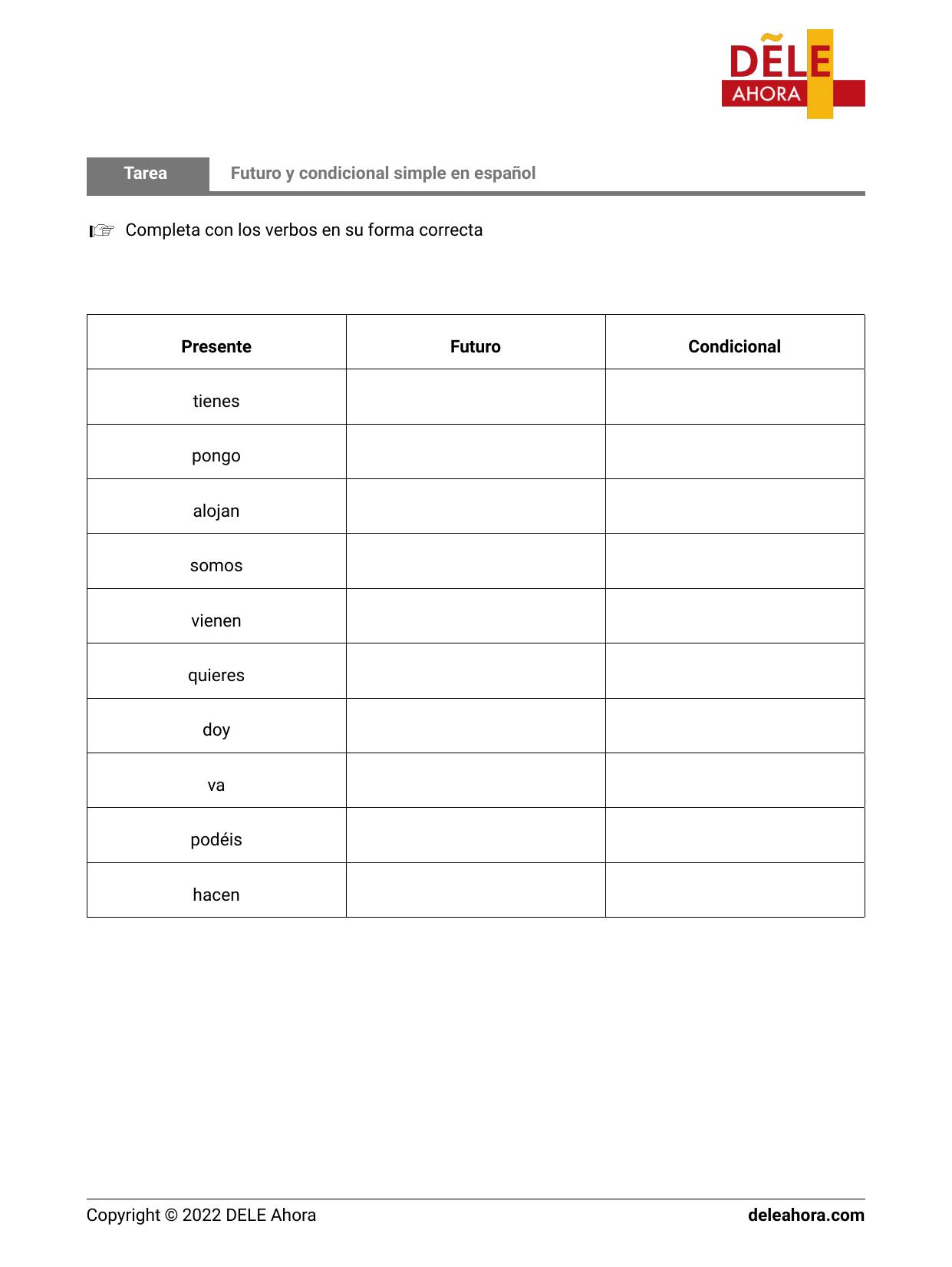 futuro y condicional simple en español gramática