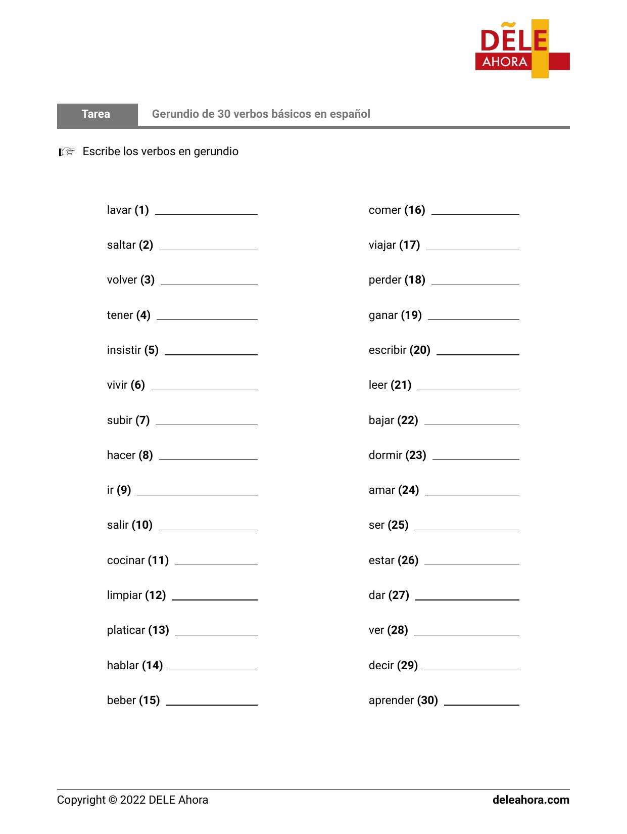 Gerundio De 30 Verbos Básicos En Español | Gramática