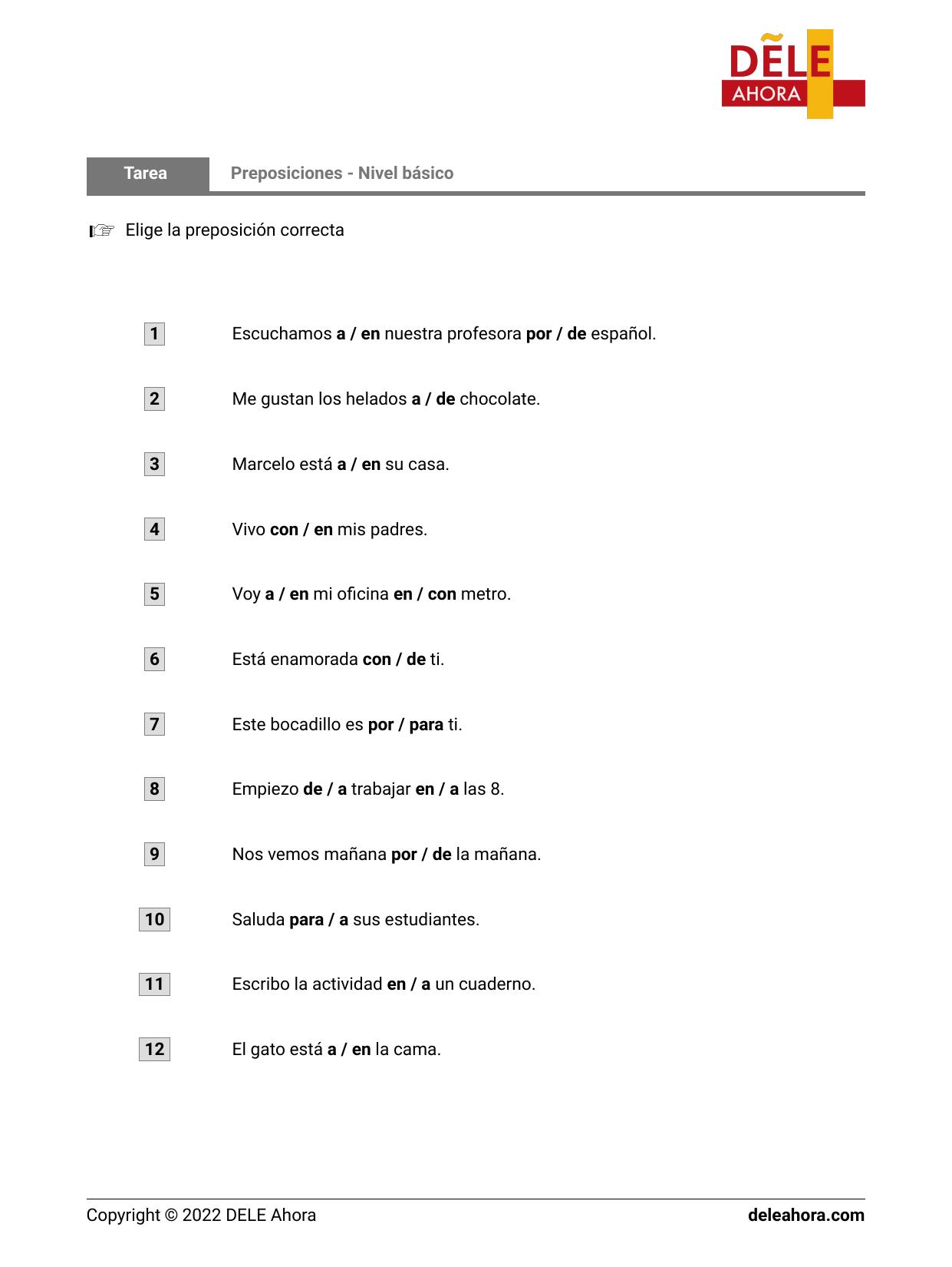 Preposiciones - Nivel Básico | Gramática • DELE Ahora