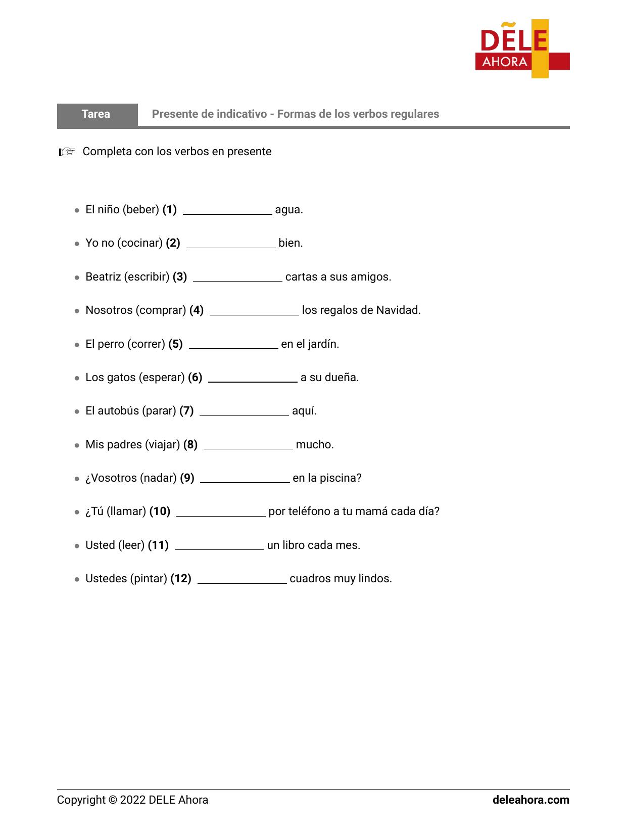 Presente De Indicativo - Formas De Los Verbos Regulares | Gramática