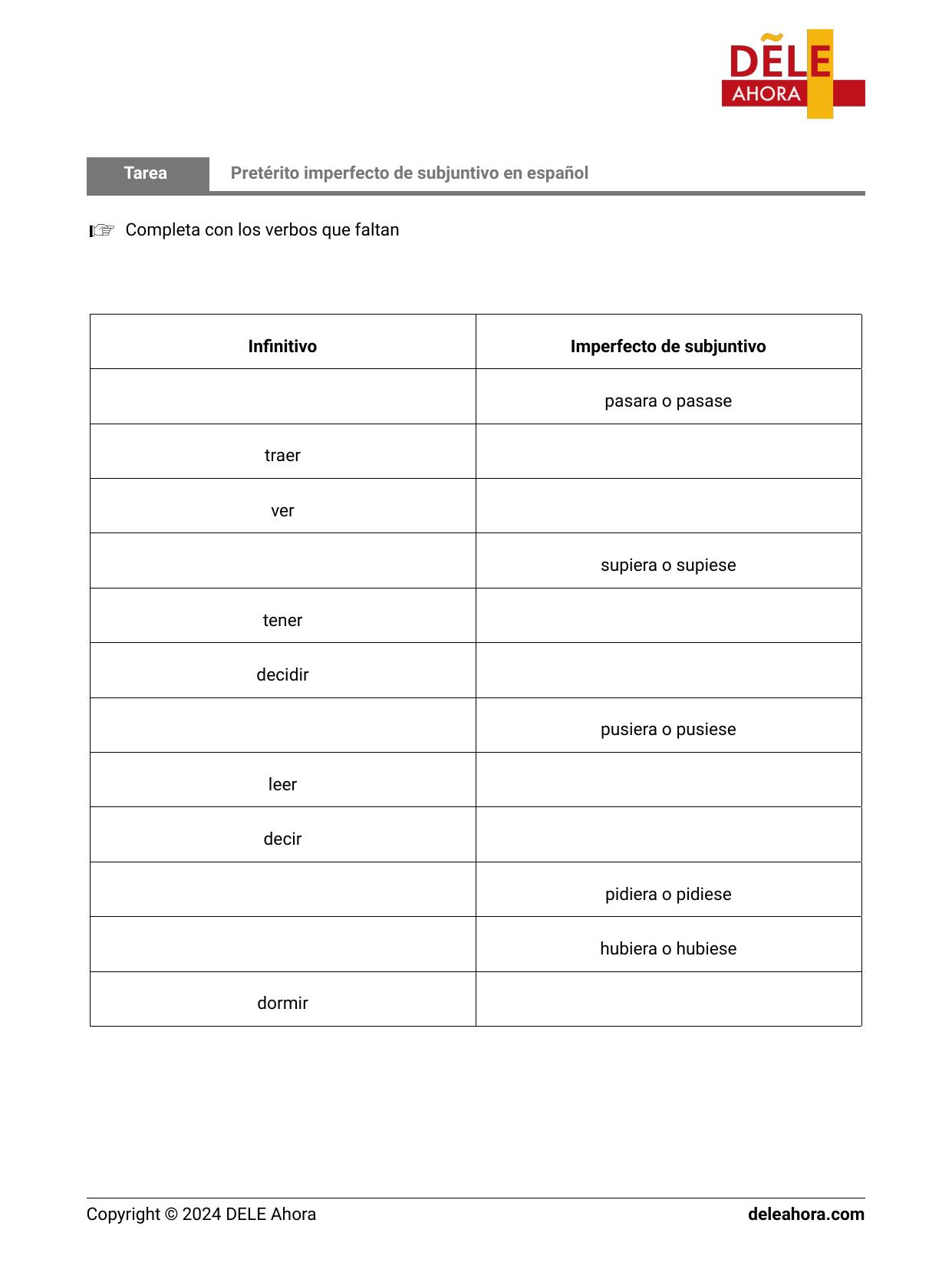 Pretérito imperfecto de subjuntivo en español | Gramática