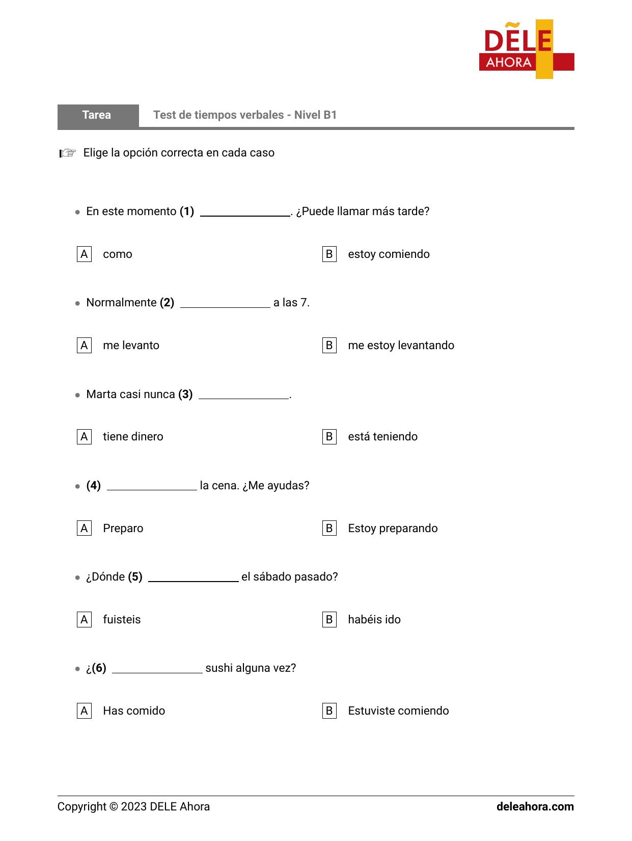 Test De Tiempos Verbales - Nivel B1 | Gramática • DELE Ahora