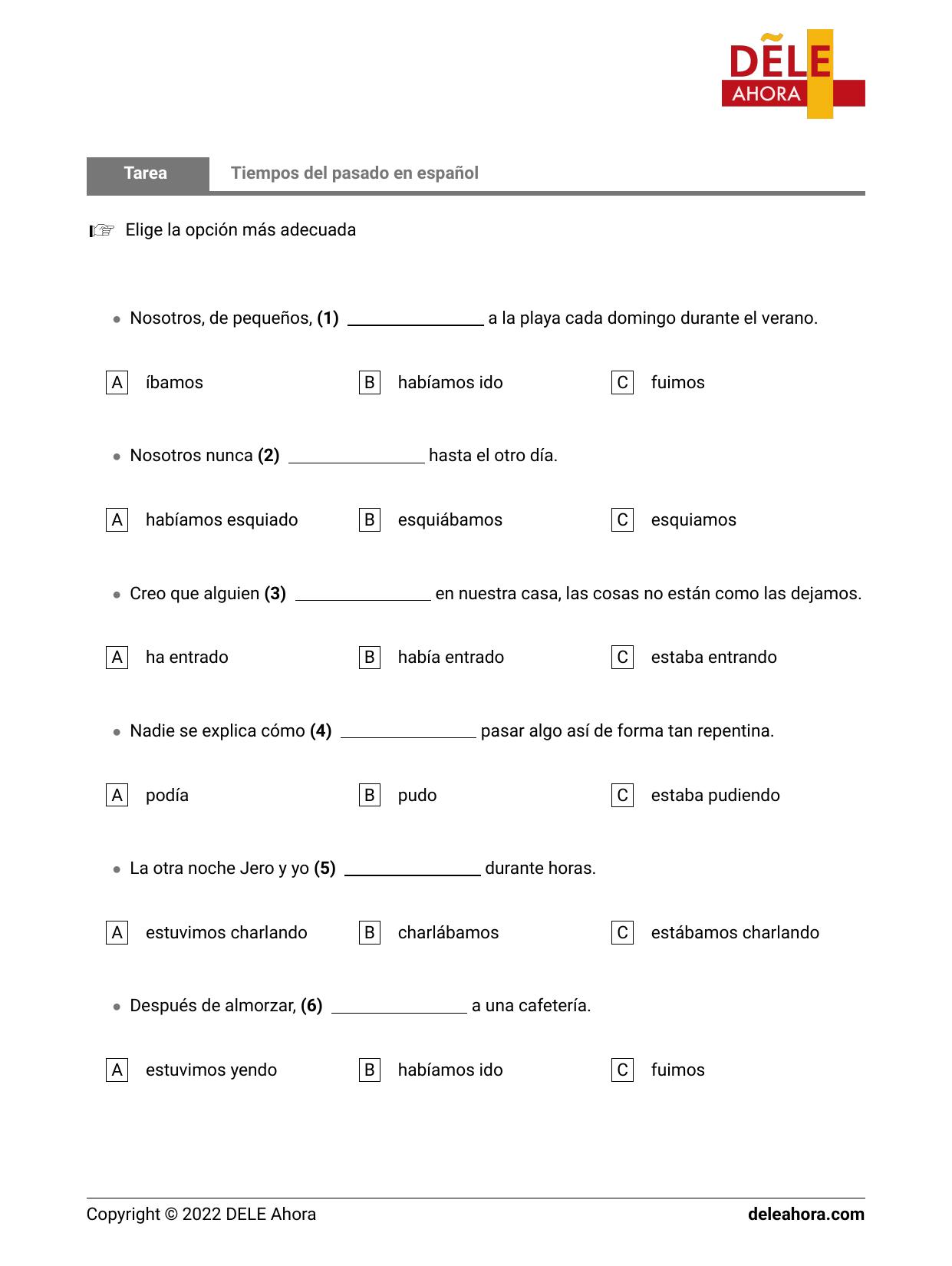 Ejercicio De Tiempos Verbales 3ª Conjugación Indicativo