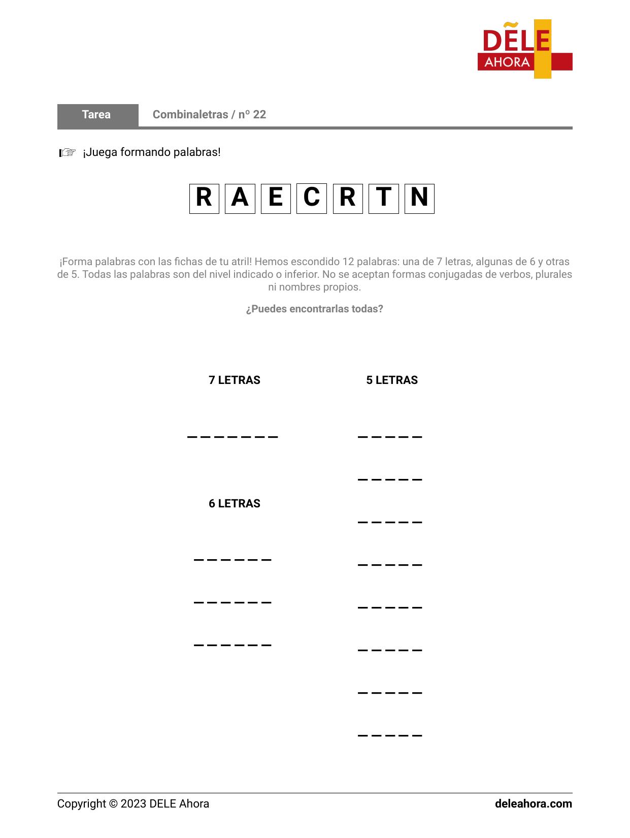 Combinaletras / Nº 22 | Juegos • DELE Ahora