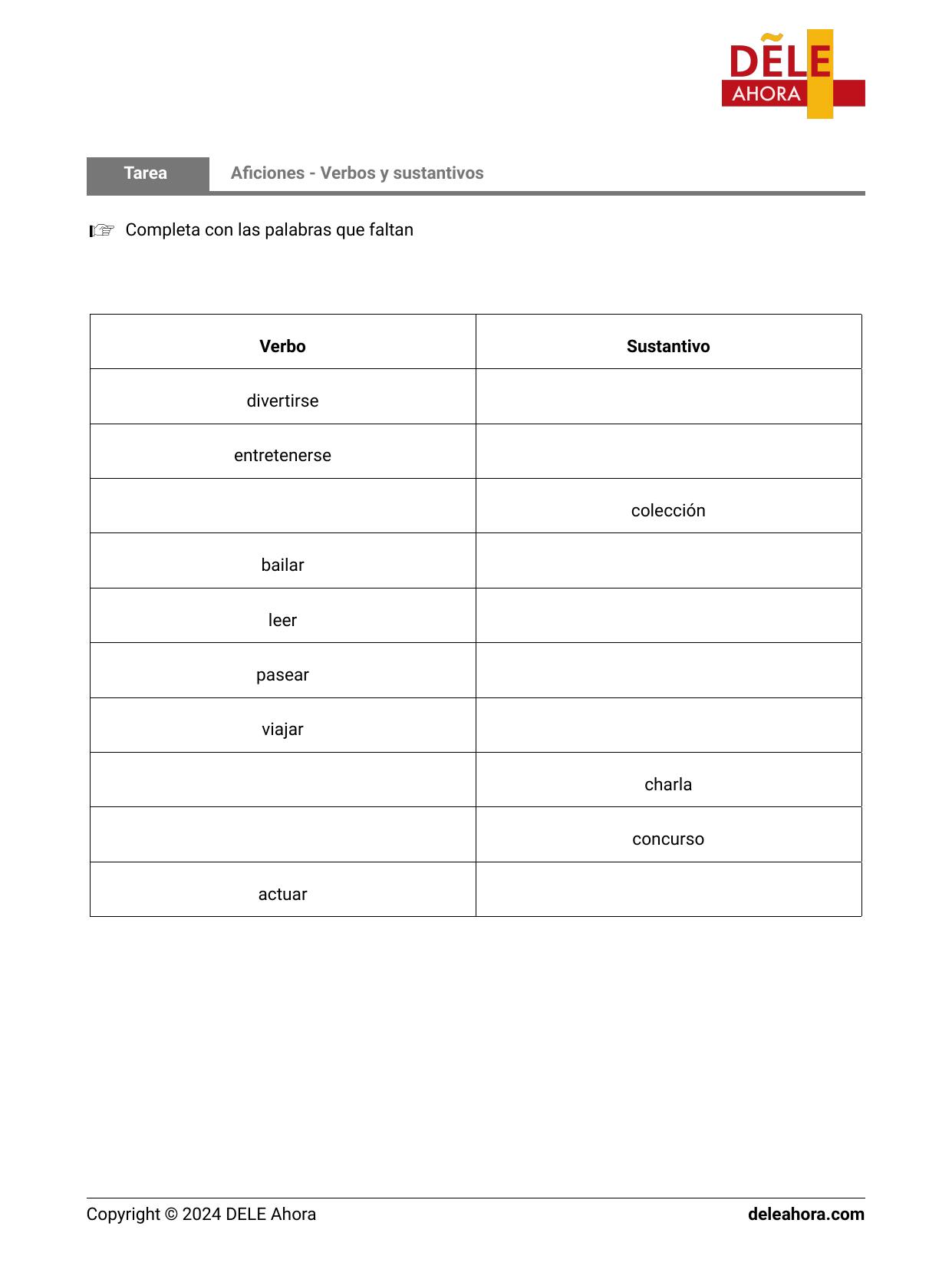 Aficiones - Verbos Y Sustantivos | Vocabulario • DELE Ahora