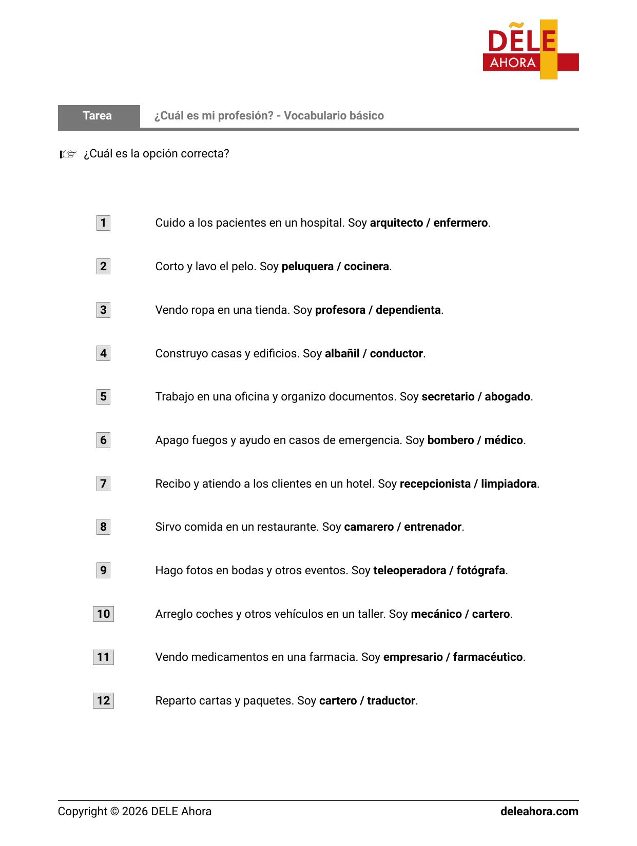 ¿Cuál es mi profesión? - Vocabulario básico | Vocabulario