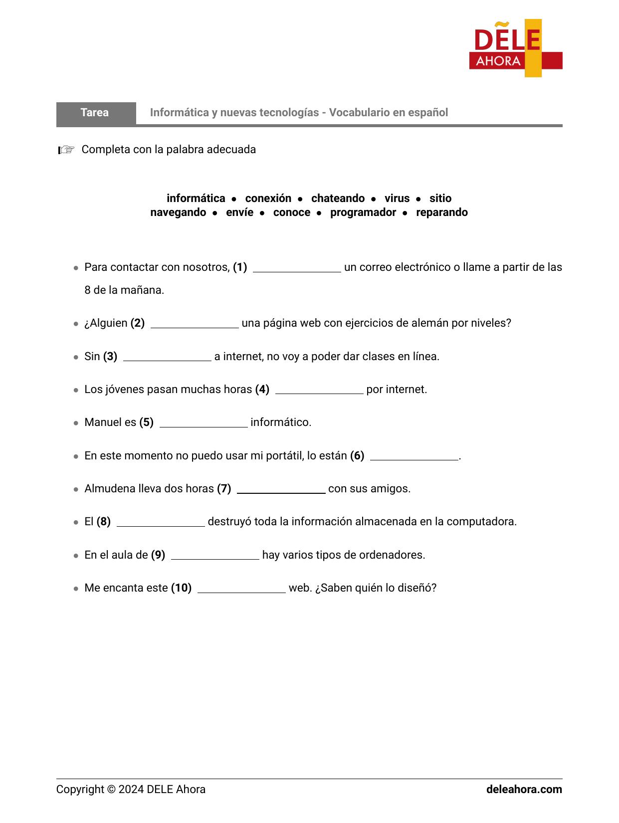 Informática Y Nuevas Tecnologías - Vocabulario En Es... | Vocabulario