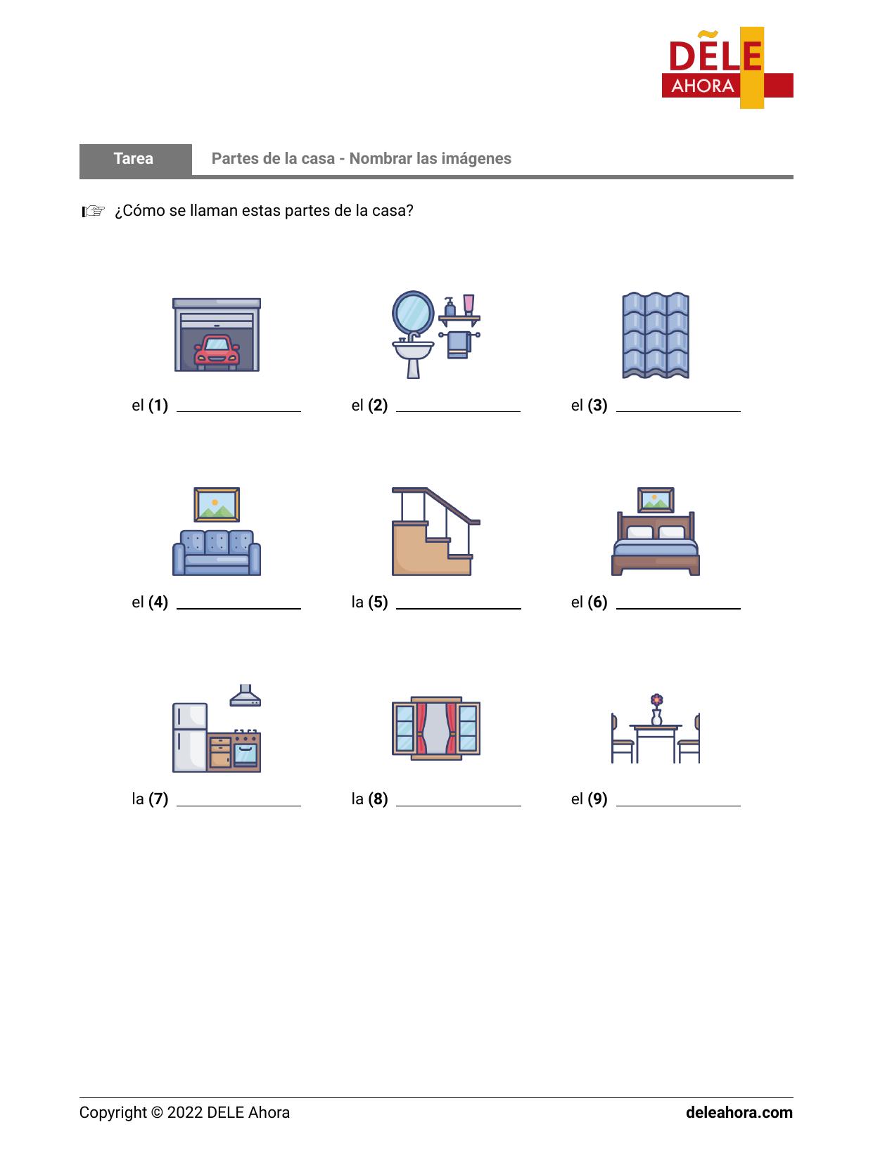 Las Partes de la Casa en Español: Ejercicios en PDF - Spanish