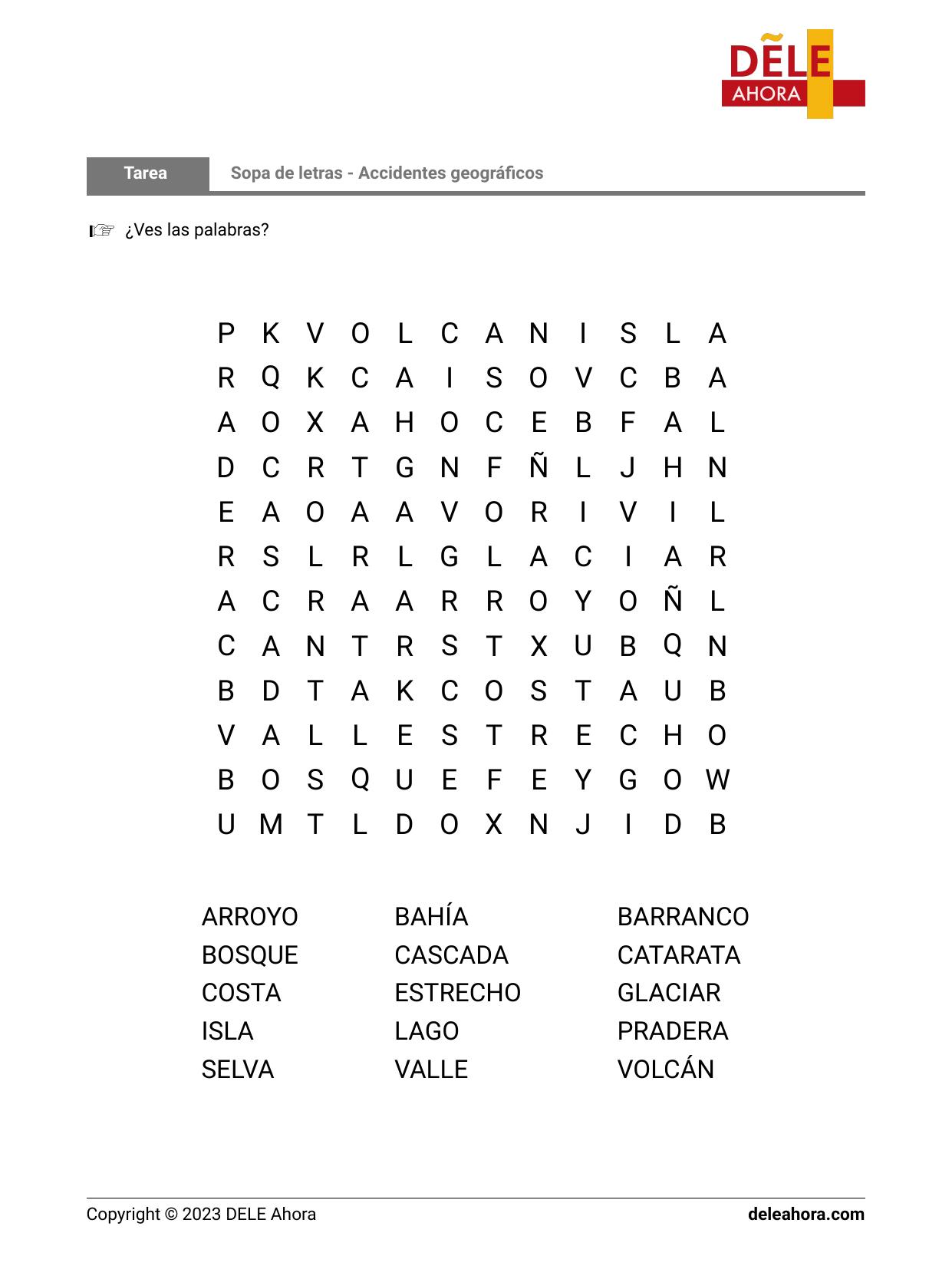 Sopa De Letras Accidentes Geográficos Vocabulario 3458