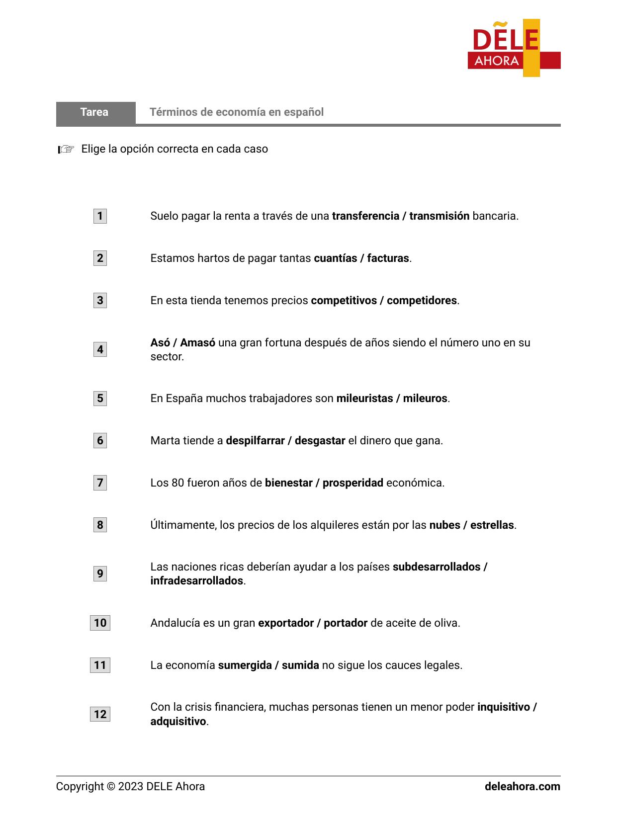 Términos de economía en español | Vocabulario • DELE Ahora