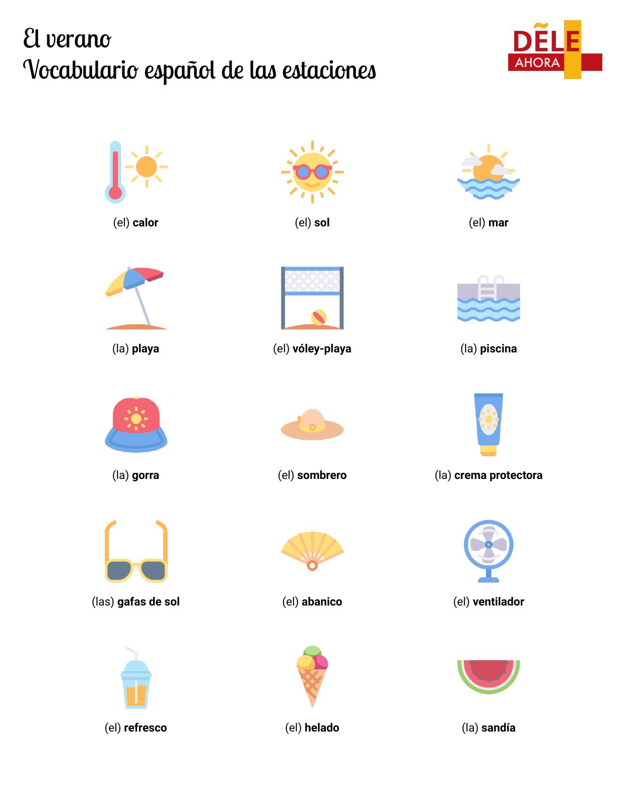 El verano - Vocabulario español de las estaciones