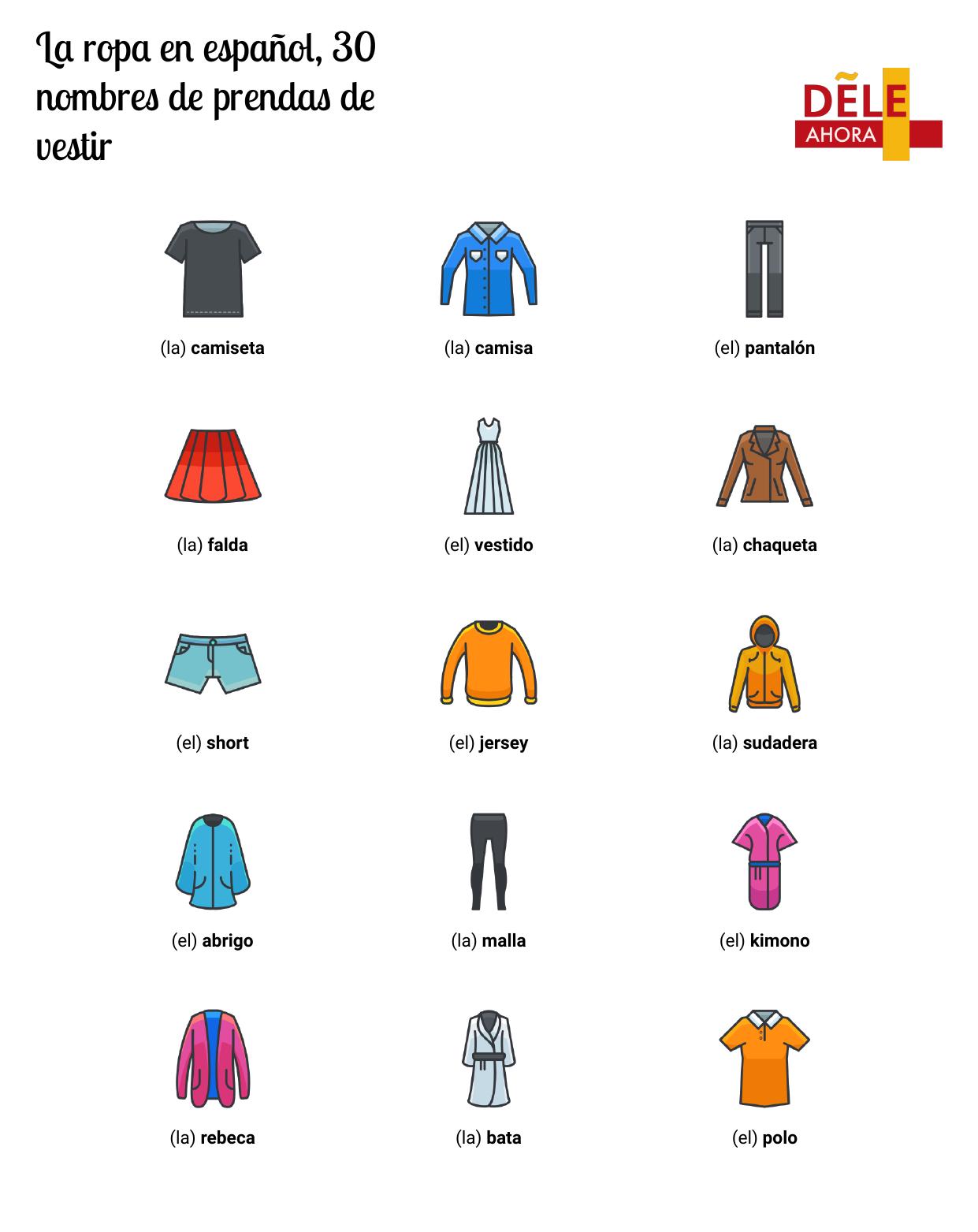 La ropa en español, 30 nombres de prendas de vestir | Vocabulario