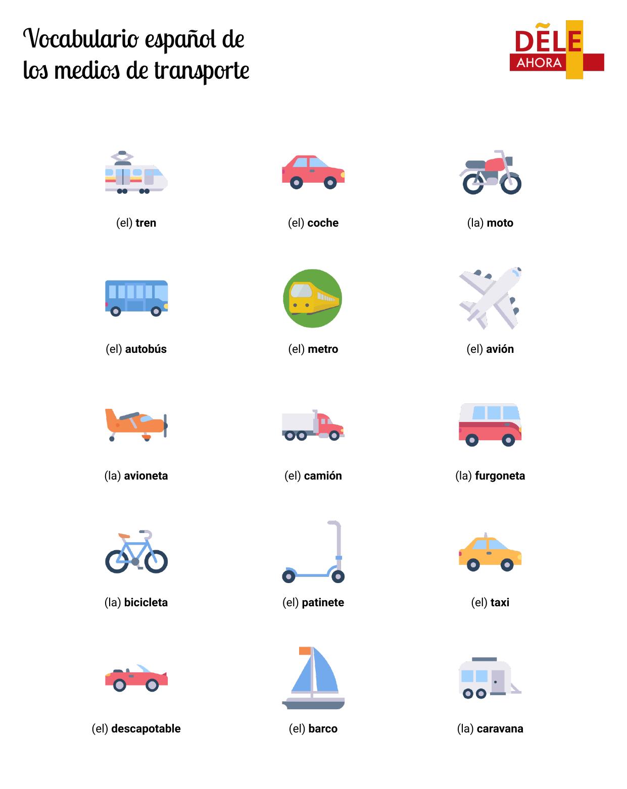 Vocabulario español de los medios de transporte | Vocabulario